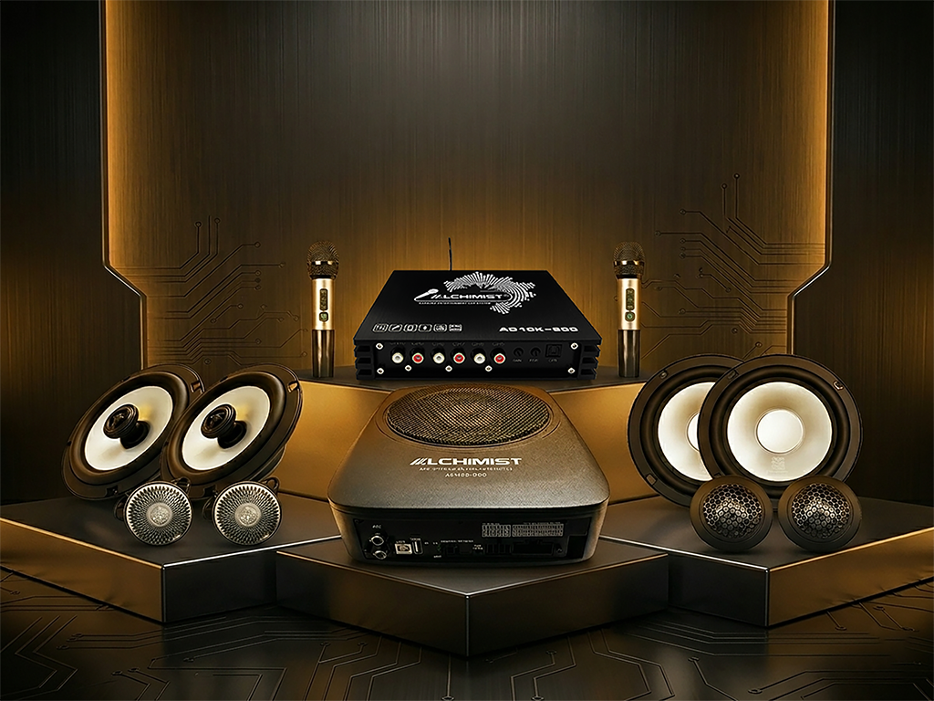 Professional car audio installers working with Alchimist DSP processors for competition and daily builds