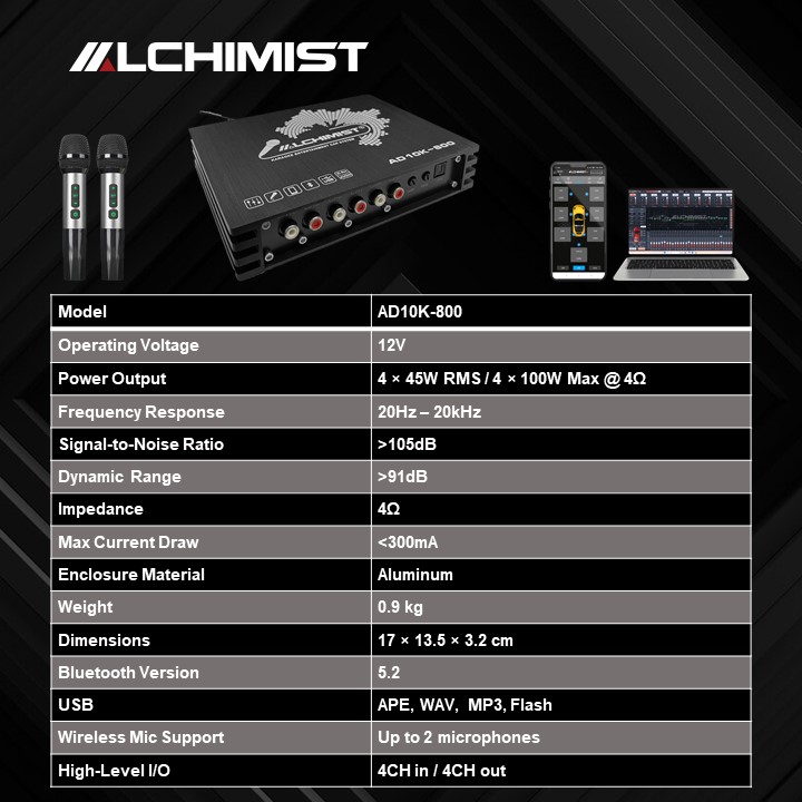 Alchimist AD10K-800 bluetooth car amplifier